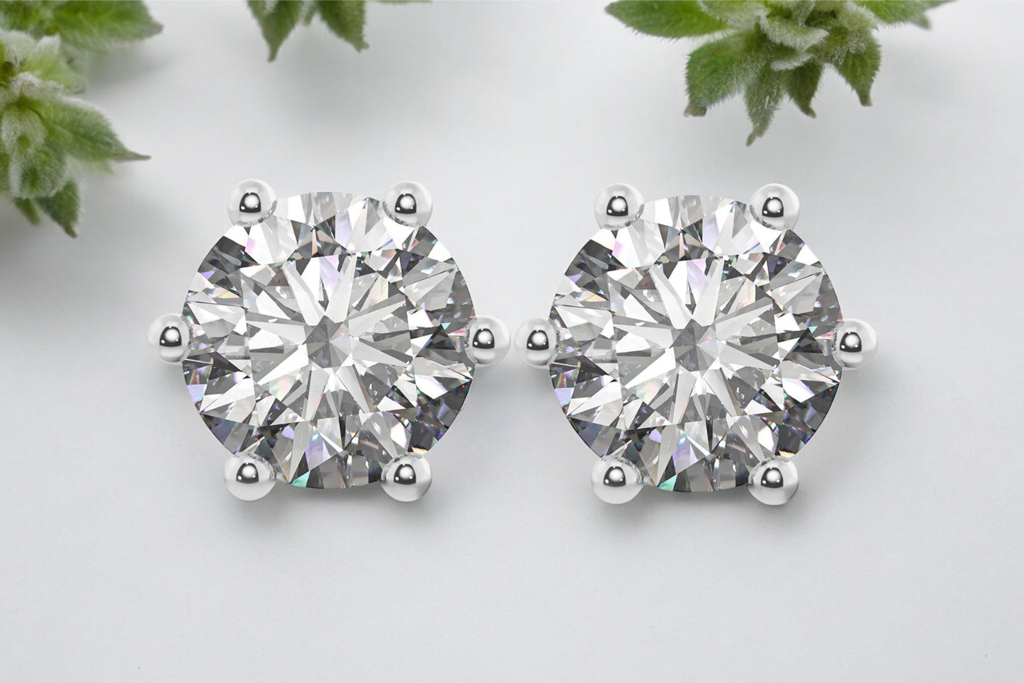 Round Brilliant Diamond 6-prongs Basket Set Stud Earrings