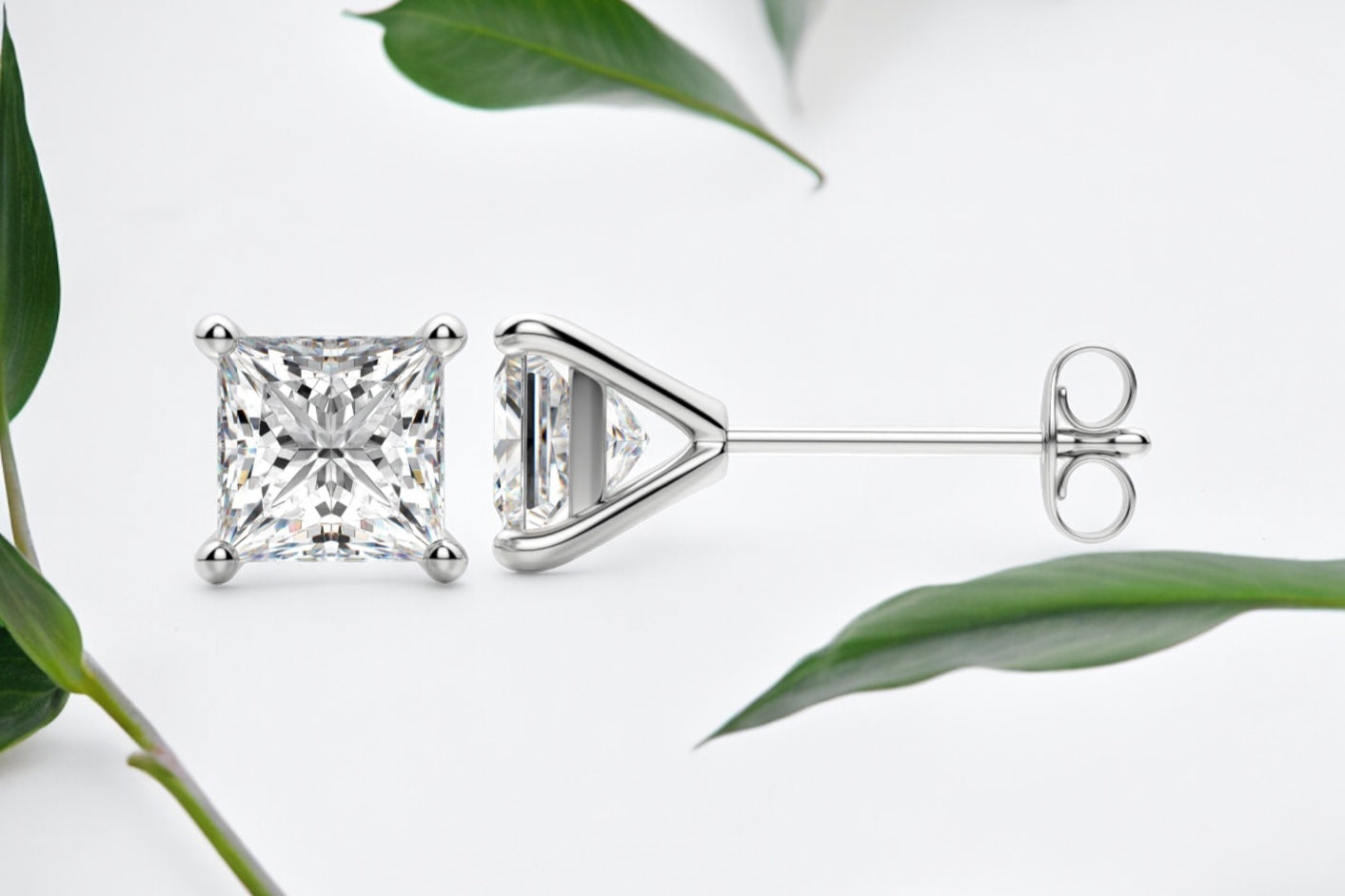 Princess Cut Diamond Martini Stud Earrings