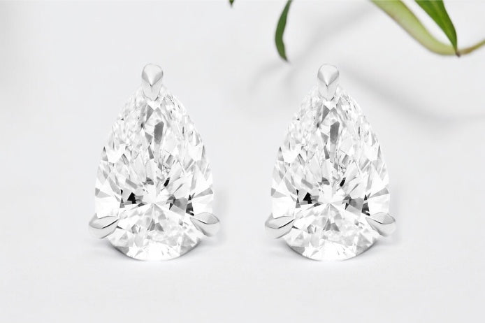 Pear Shape Diamond Basket Set Stud Earrings