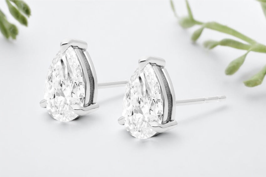 Pear Shape Diamond Basket Set Stud Earrings