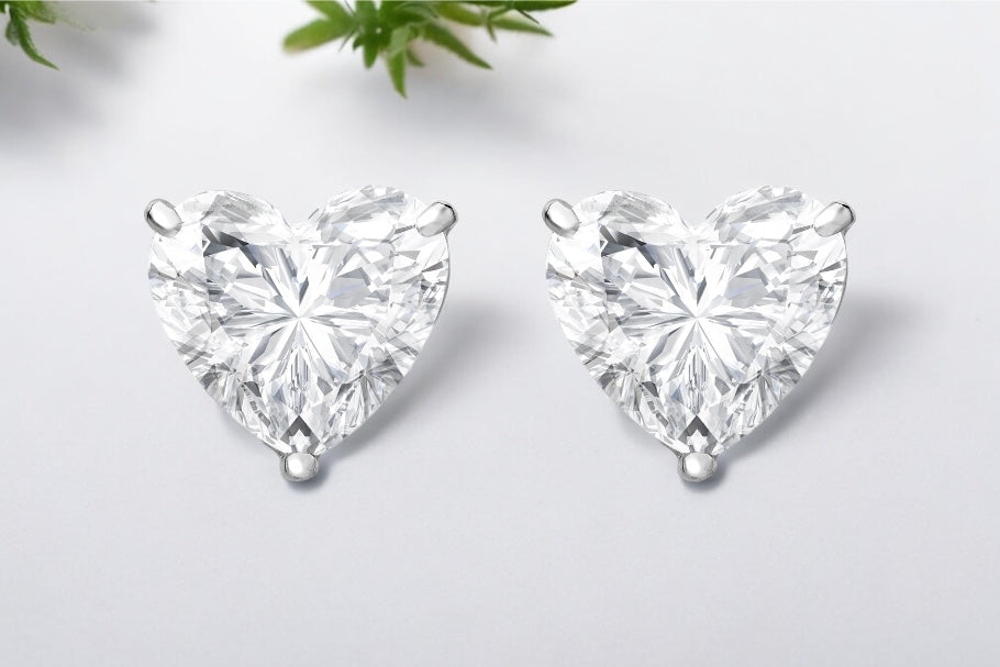 Heart Shape Diamond Basket Set Stud Earrings