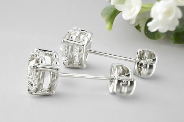 Heart Shape Diamond Basket Set Stud Earrings