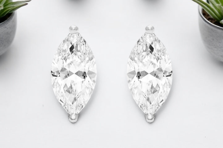 Marquise Cut Diamond Basket Set Stud Earrings