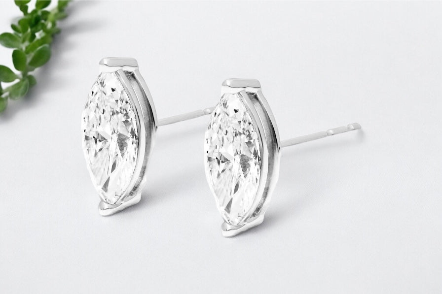 Marquise Cut Diamond Basket Set Stud Earrings