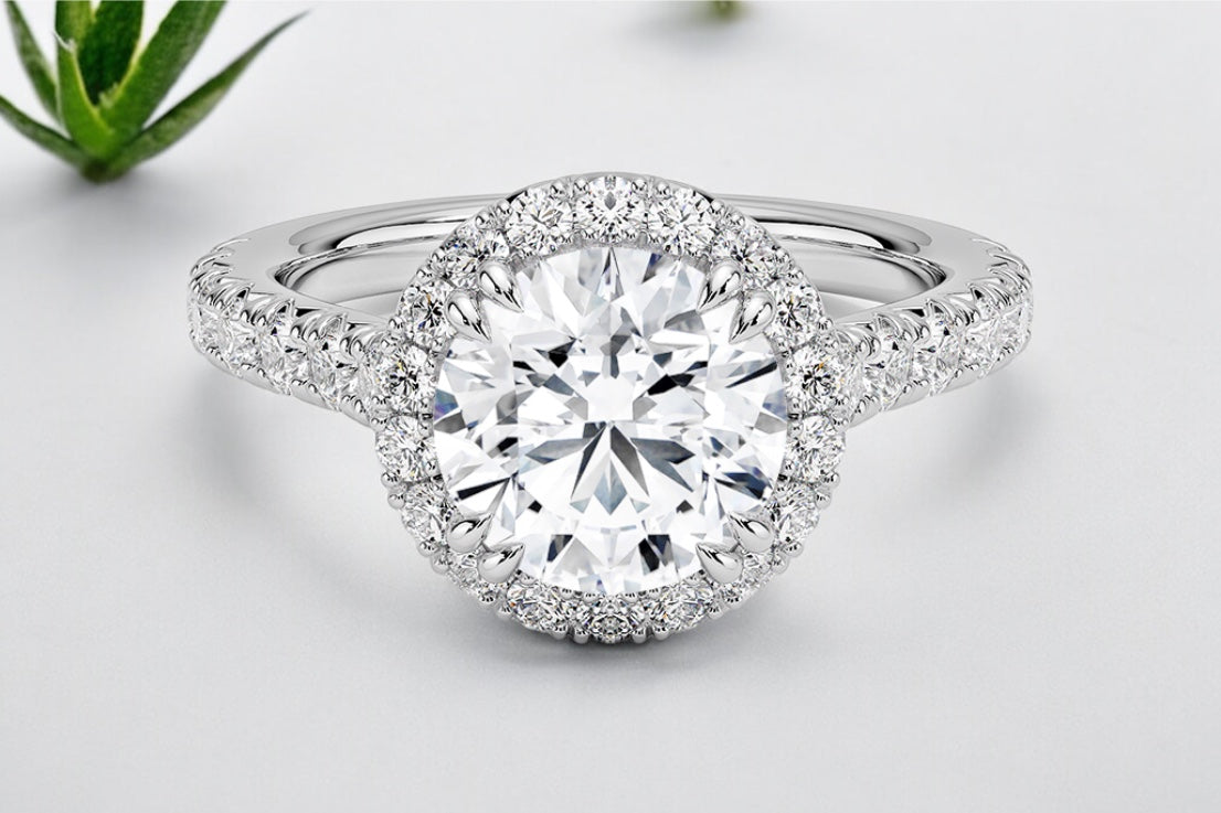 Round Brilliant Diamond Halo Pave Engagement Ring