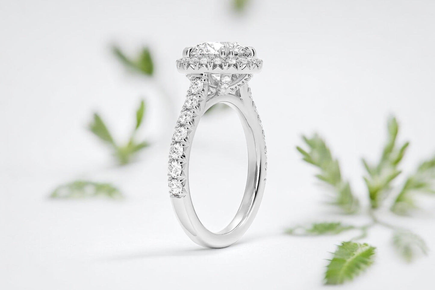 Round Brilliant Diamond Halo Pave Engagement Ring