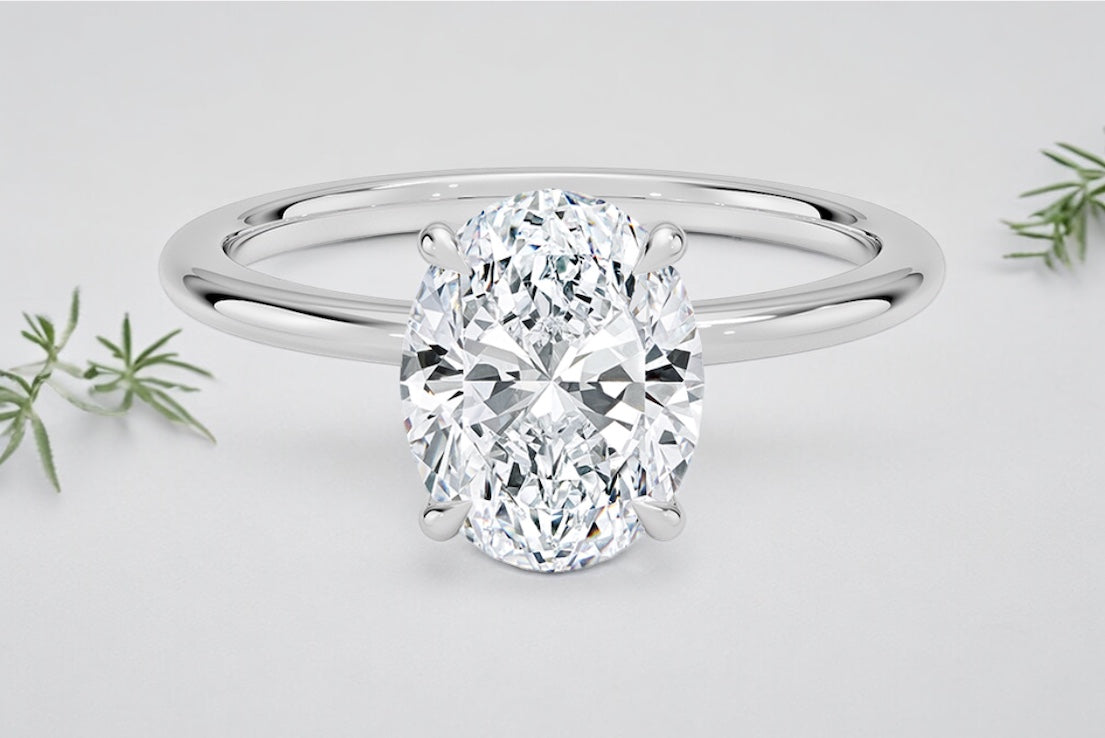 Oval Shape Diamond 4-prongs Solitaire Engagement Ring