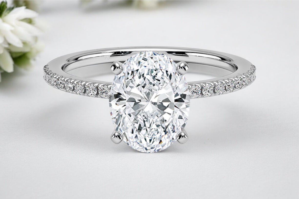 Oval Shape Diamond Pave Engagement Ring