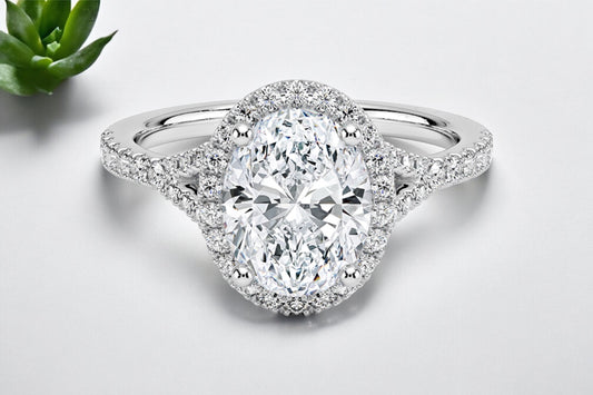 Oval Shape Diamond Halo Pave Engagement Ring