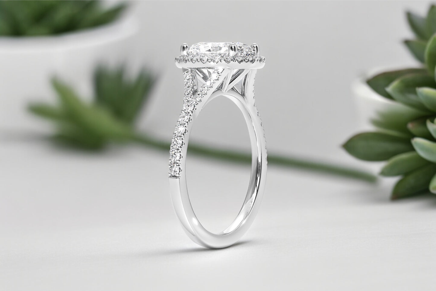 Oval Shape Diamond Halo Pave Engagement Ring