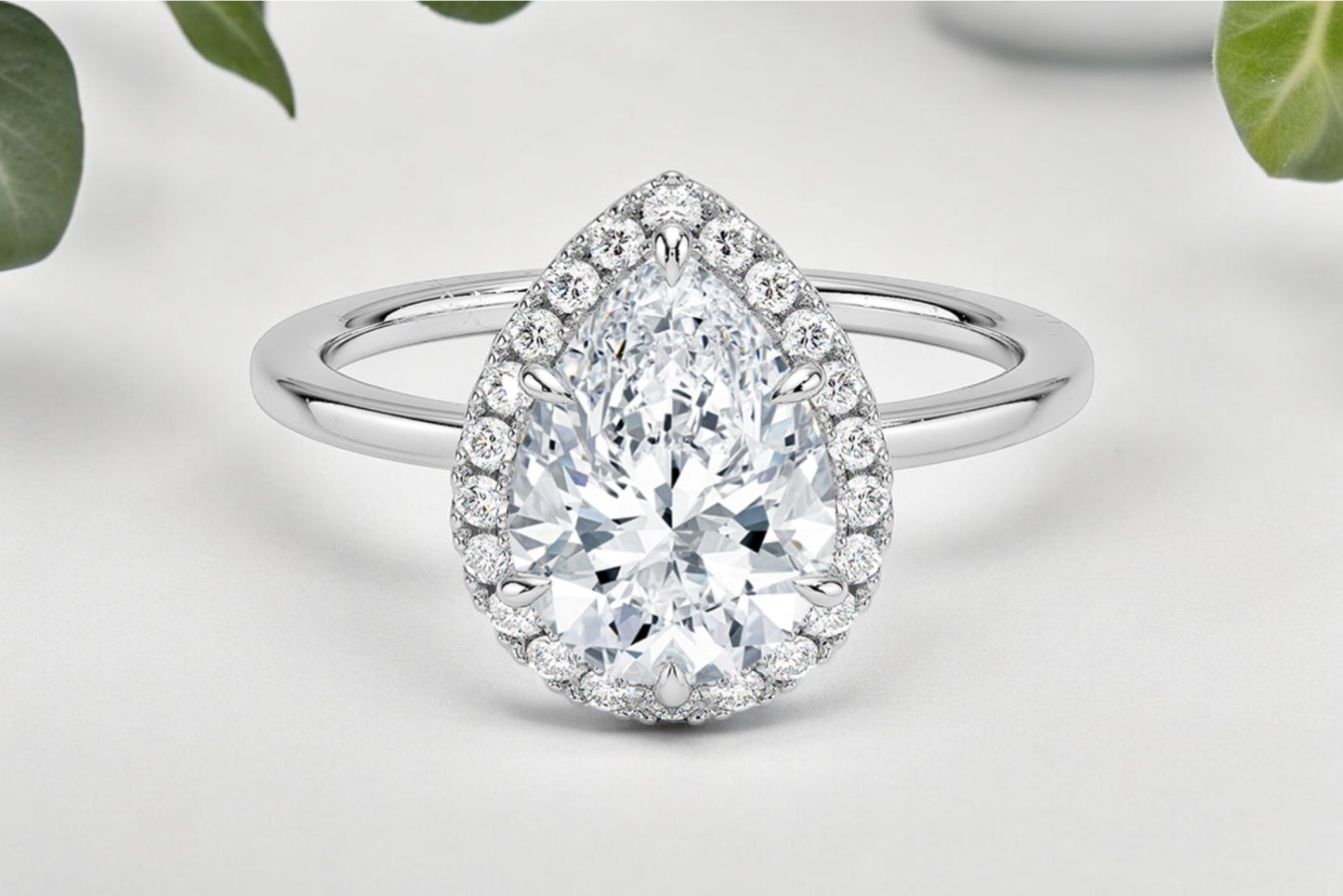 Pear Shape Diamond Halo Engagement Ring