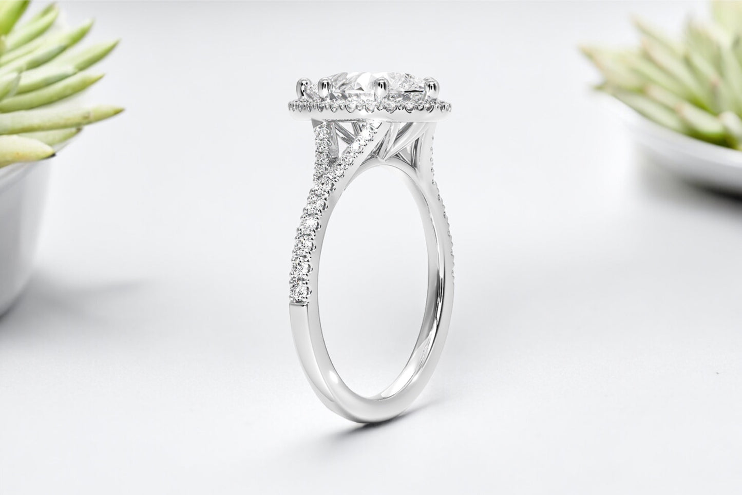 Pear Shape Diamond Halo Pave Engagement Ring