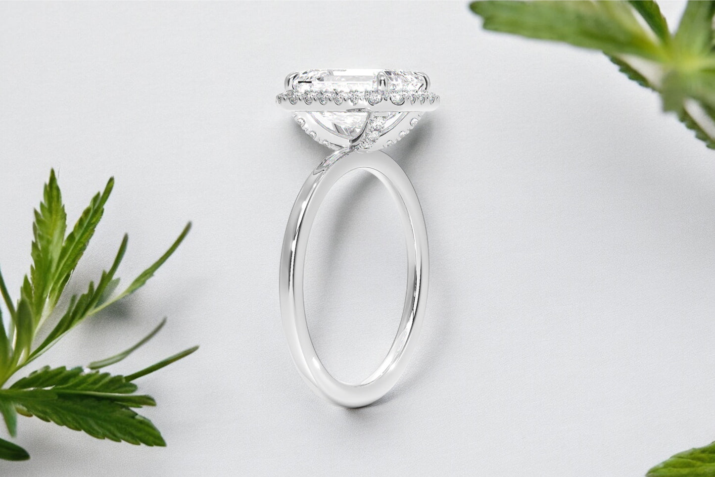 Emerald cut Diamond Halo Engagement Ring