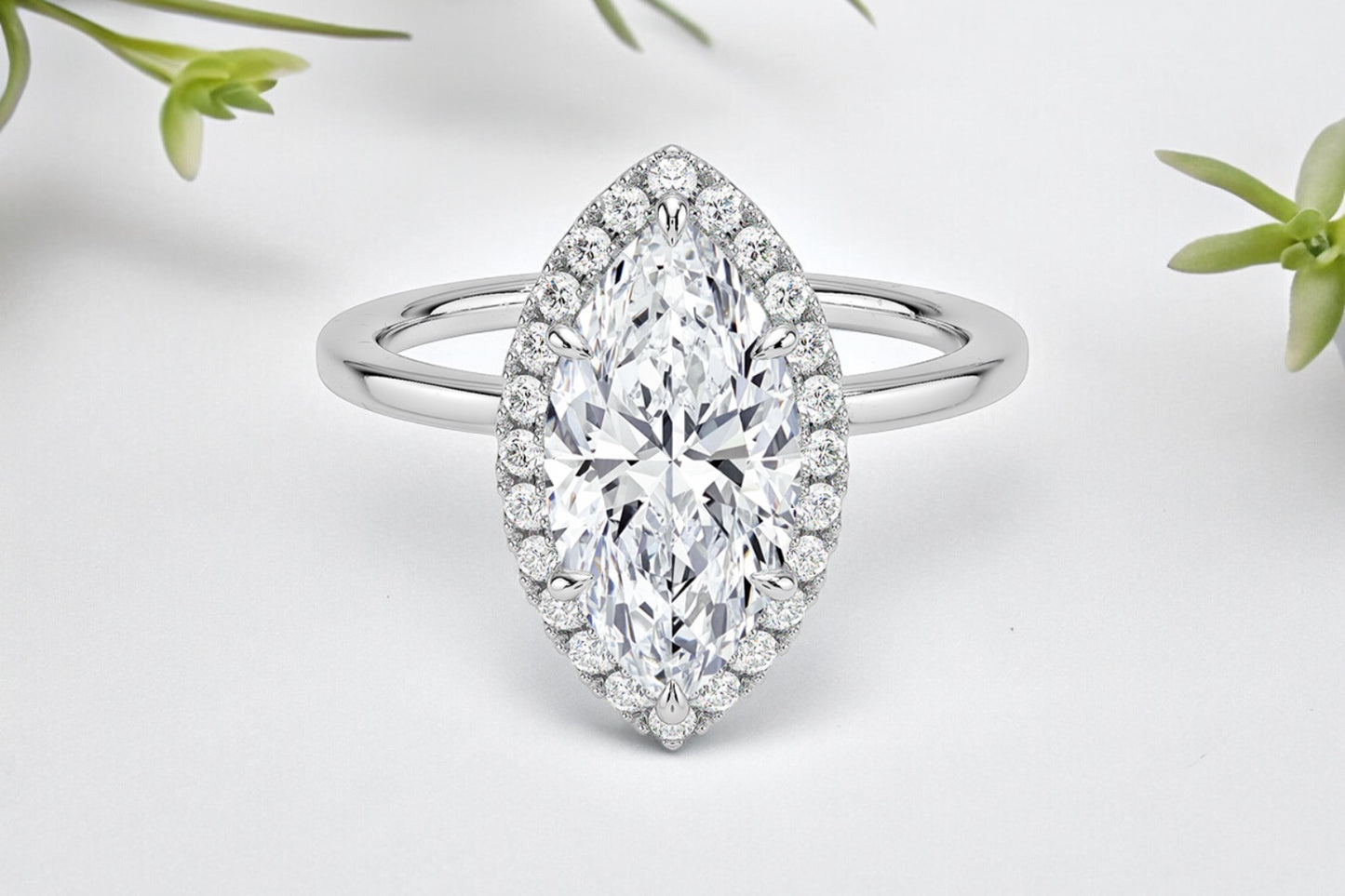 Marquise cut Diamond Halo Engagement Ring