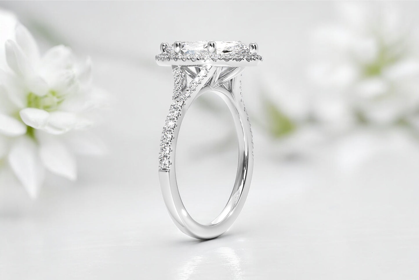 Marquise cut Diamond Halo Pave Engagement Ring