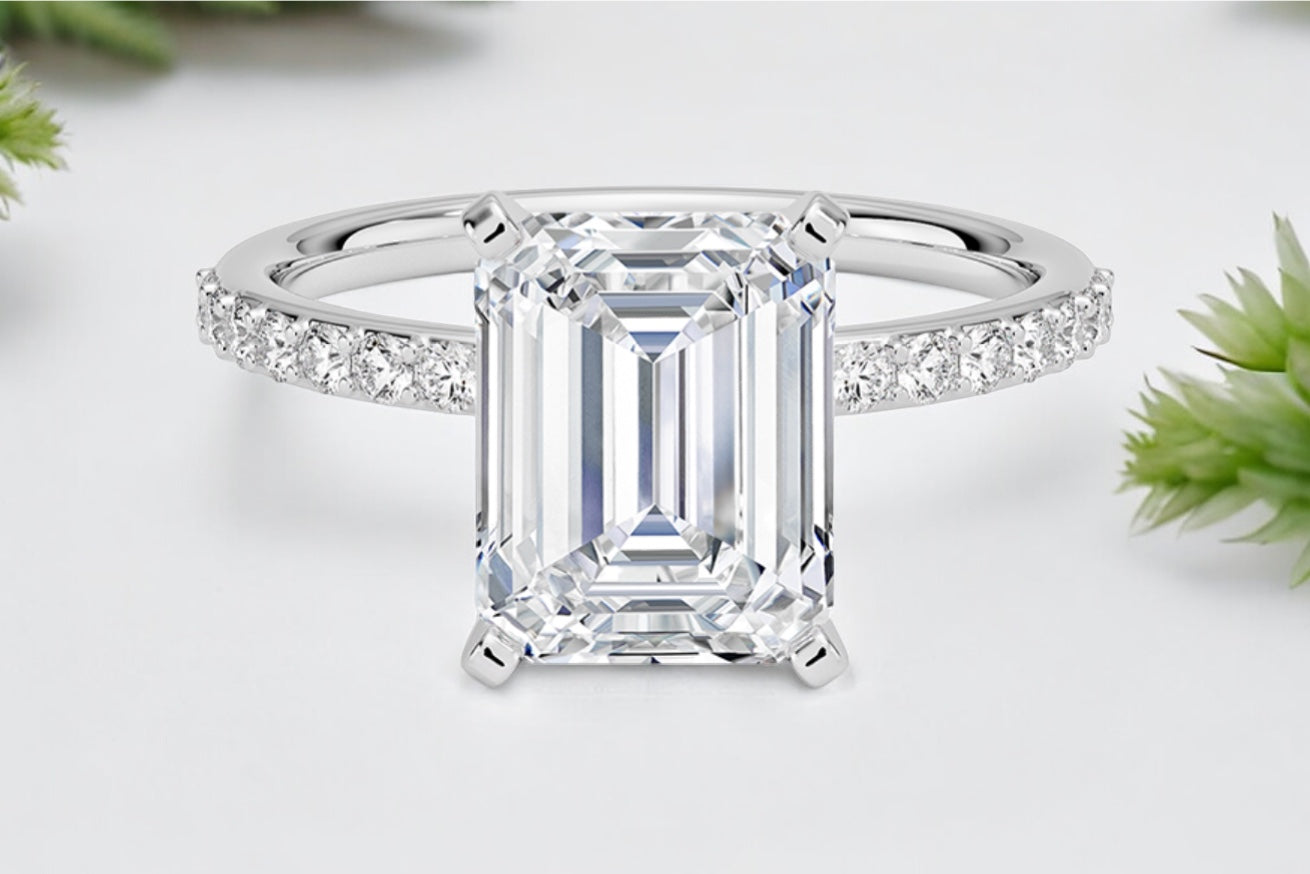 Emerald cut Diamond Pave Engagement Ring