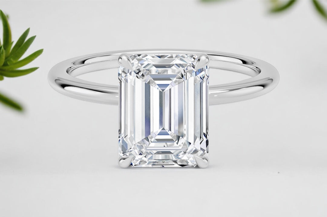 Emerald cut Diamond Solitaire Engagement Ring